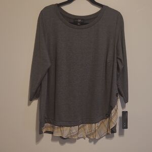 AGB Charcoal Pullover with Plaid Ruffle Hem